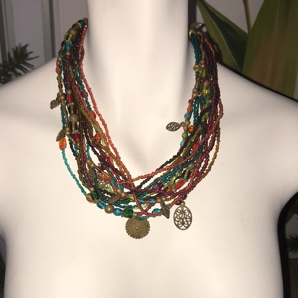 Multi Strand Bead & Charm French Necklace - Picture 3 of 9